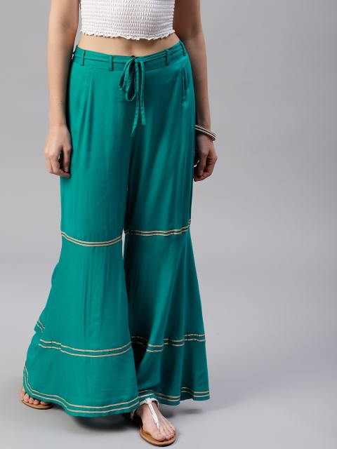 

Tulsattva Women Teal Green Striped Sharara