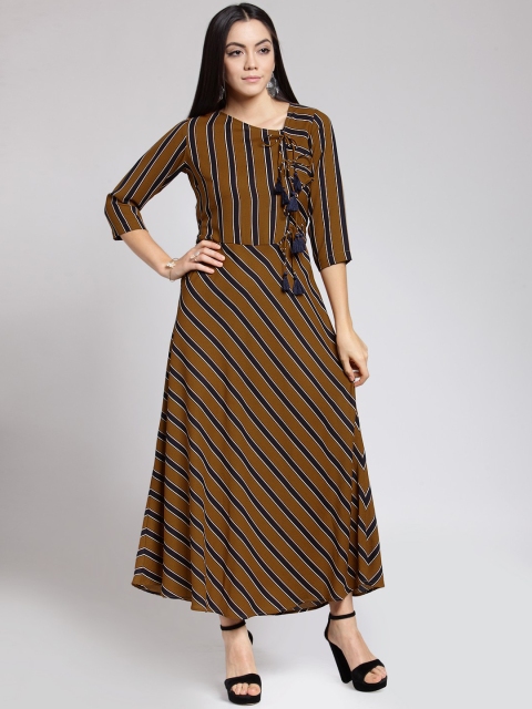 

plusS Women Mustard Striped Maxi Dress