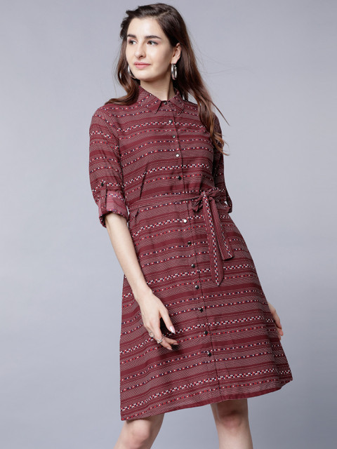 

Tokyo Talkies Women Maroon Printed Shirt Dress