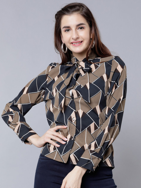 

Tokyo Talkies Women Navy Blue Printed Shirt Style Top