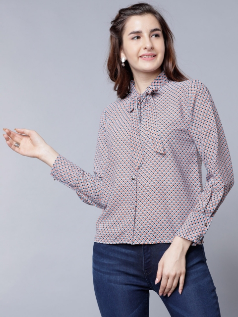 

Tokyo Talkies Women Navy Blue Printed Shirt Style Top