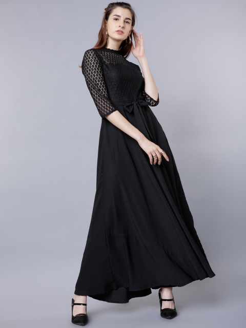 

Tokyo Talkies Women Black Self Design Maxi Dress