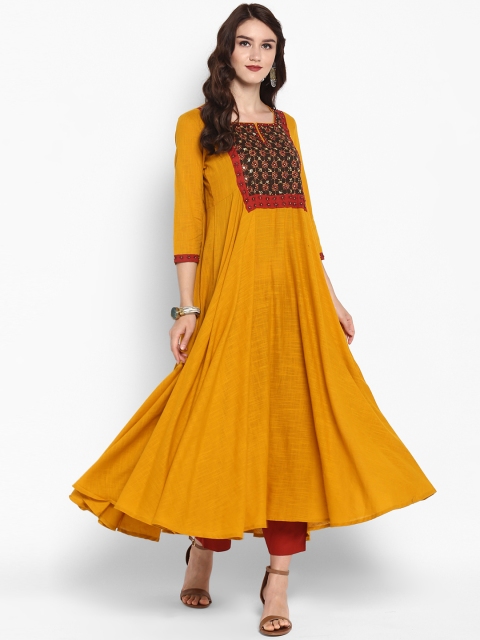 

Varanga Women Mustard Yellow Embroidered Kurta with Trousers