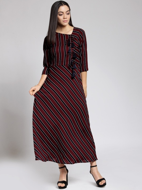 

plusS Women Maroon Striped Maxi Dress