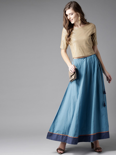 

HERE&NOW Women Blue Solid Maxi Skirt