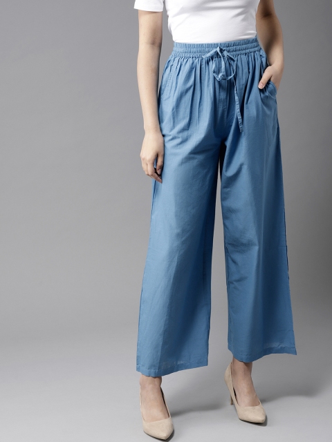 

HERE&NOW Women Blue Solid Wide Leg Palazzos