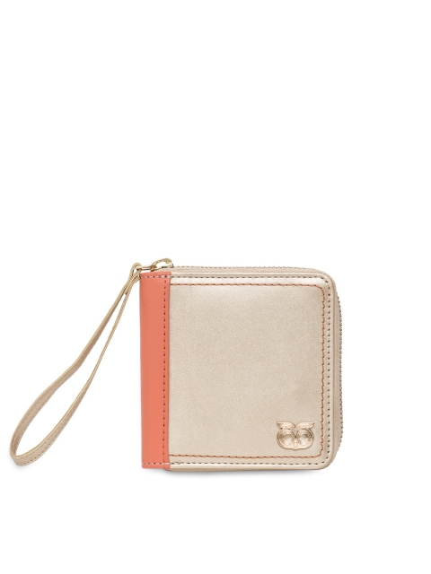 

Chumbak Women Gold-Toned & Peach-Coloured Colourblocked Two Fold Wallet