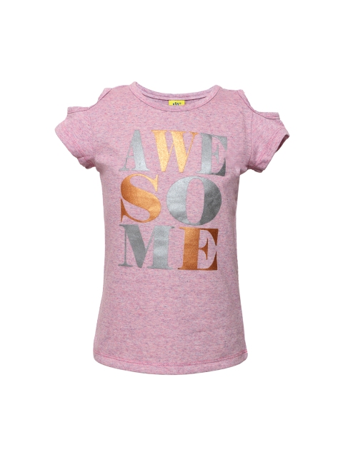 

Punkster Girls Pink Printed Cold- Shoulder Top