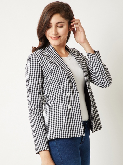 

Miss Chase Women Black Checked Lightweight Tailored Jacket