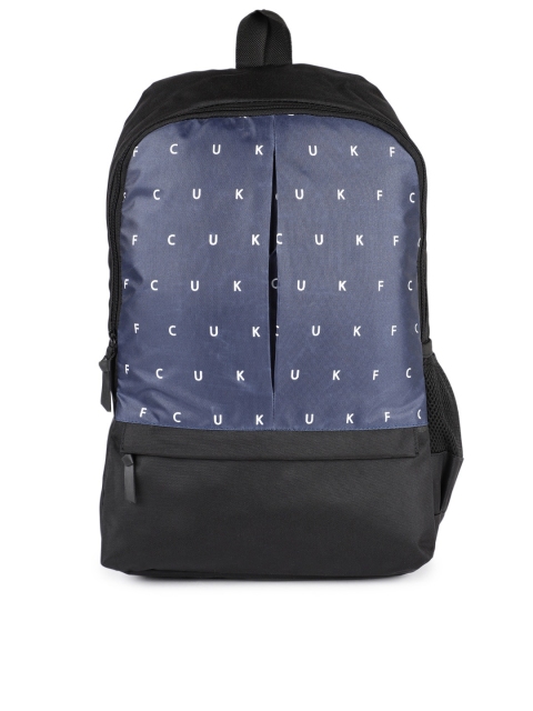 

French Connection Unisex Navy Blue & Black Brand Logo Backpack
