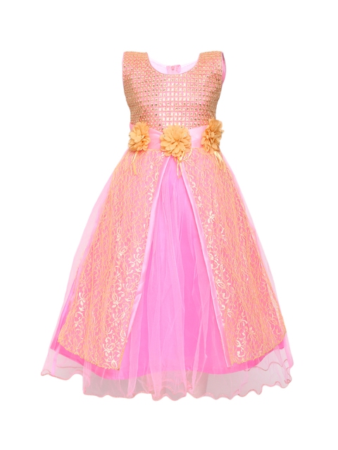 

Aarika Girls Pink Self Design Fit and Flare Dress