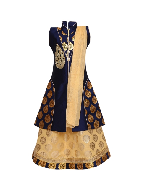 

Aarika Girls Navy Blue & Cream-Coloured Unstitched Lehenga & Blouse with Dupatta