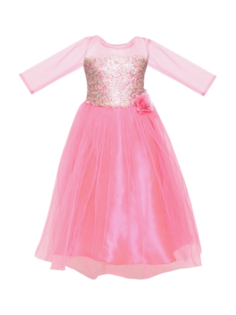 

Aarika Girls Pink Self Design Fit and Flare Dress