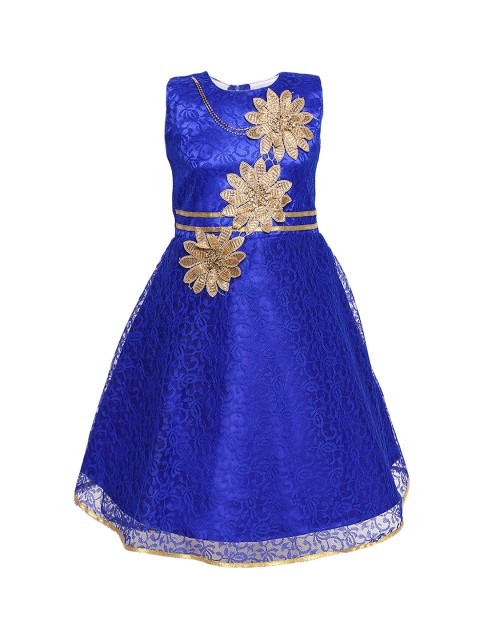 

Aarika Girls Blue Self Design Fit and Flare Dress