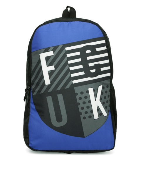 

French Connection Unisex Black & Blue Brand Logo Backpack