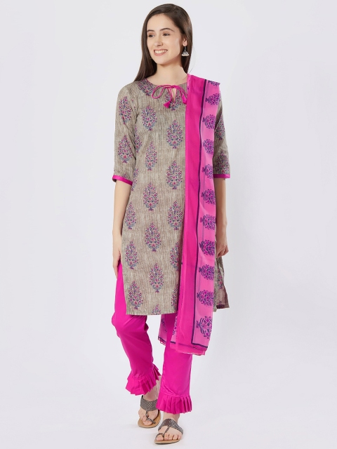 

Satrani Taupe & Pink Unstitched Dress Material