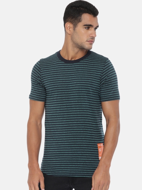 

Jack & Jones Men Navy Blue & Green Striped Round Neck T-shirt
