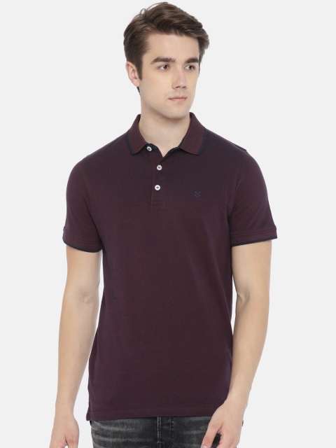 

Jack & Jones Men Burgundy Polo Collar Slim Fit T-shirt