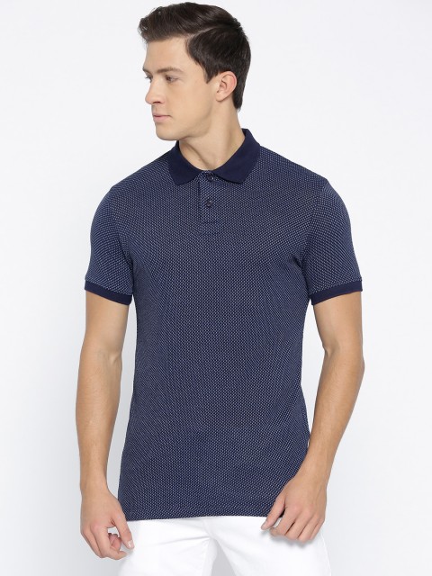 

Jack & Jones Men Navy Blue Self Design Polo Collar Slim Fit T-shirt