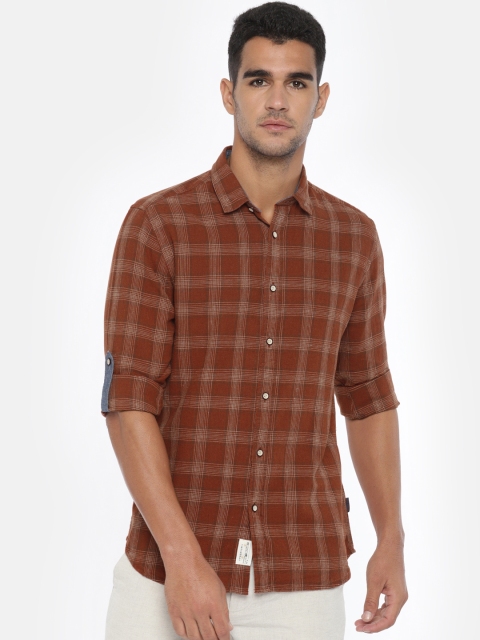 

Jack & Jones Men Rust Brown Slim Fit Checked Casual Shirt