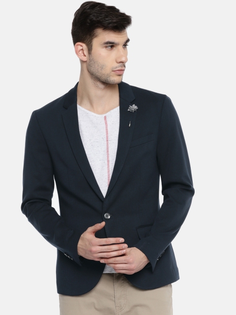 

Jack & Jones Navy Blue Solid Single-Breasted Slim Fit Casual Blazer