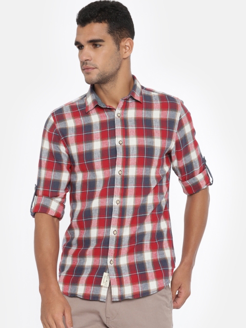 

Jack & Jones Men White & Red Slim Fit Checked Casual Shirt