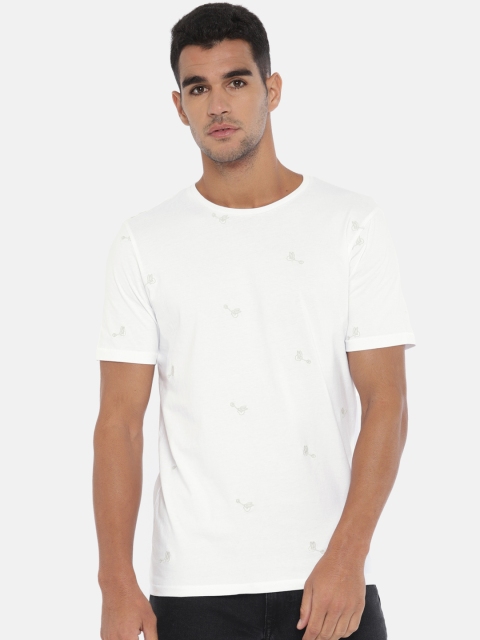 

Jack & Jones Men White Self Design Round Neck T-shirt