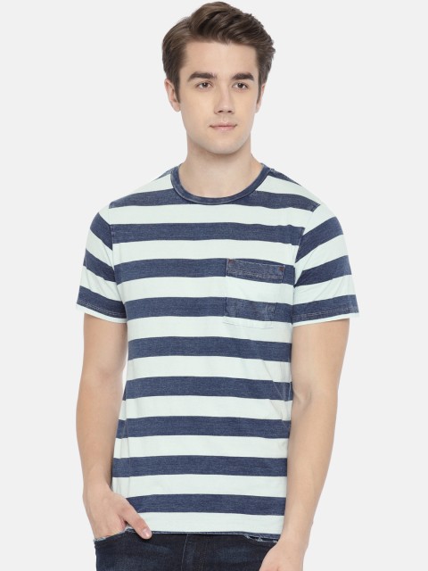 

Jack & Jones Men Blue Striped Round Neck T-shirt