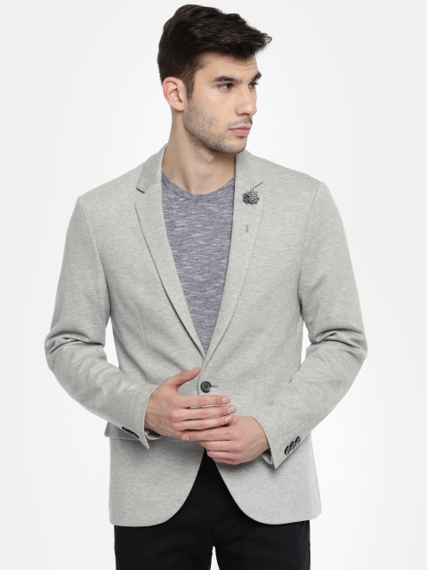 

Jack & Jones Grey Melange Solid Single-Breasted Slim Fit Casual Blazer