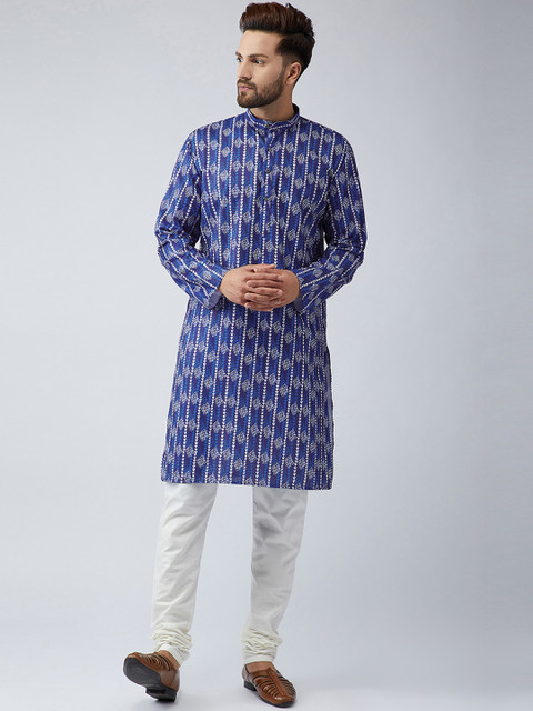 

SOJANYA Men Blue & Off-White Printed Kurta with Churidar