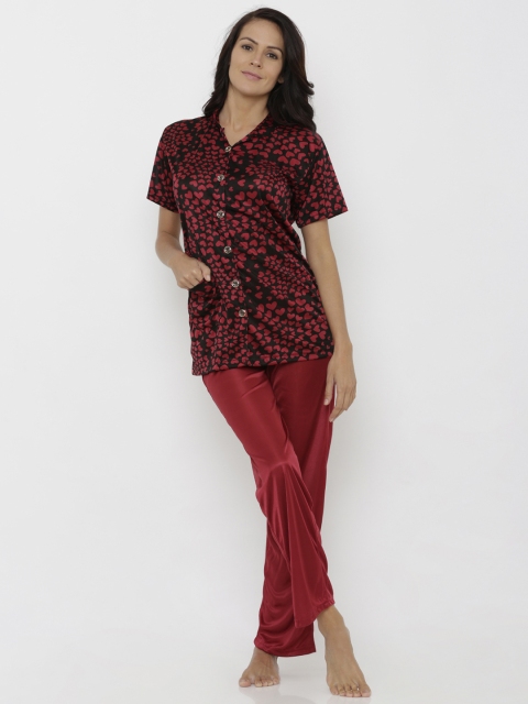 

Pretty Awesome Women Maroon Printed Night Suit PTASXL104