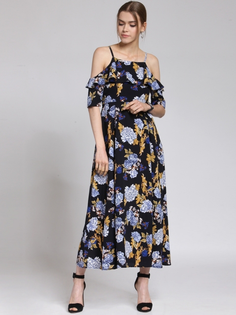 

plusS Women Navy Blue Printed Fit and Flare Dress