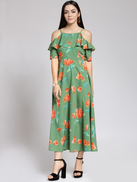 

plusS Women Green Printed Fit and Flare Dress