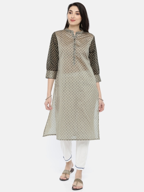 

Jashn Women Beige & Black Printed Straight Kurta