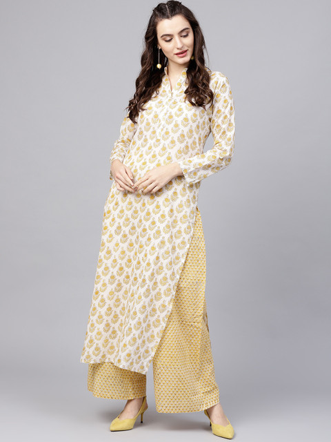 

Nayo Women Yellow & White Printed Kurta with Palazzos