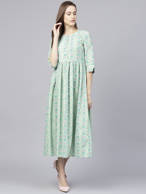 

Nayo Women Green & Mauve Printed Maxi Dress