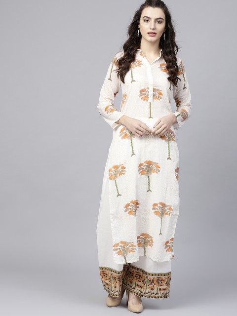 

Nayo Women Off-White & Orange Printed Kurta with Palazzos