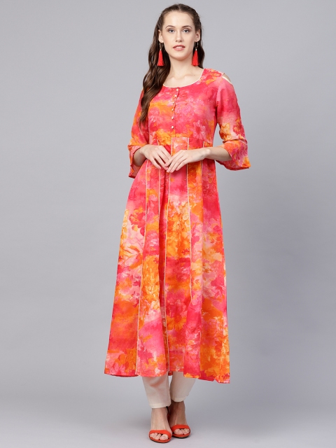 

Nayo Women Pink & Orange Printed A-Line Kurta