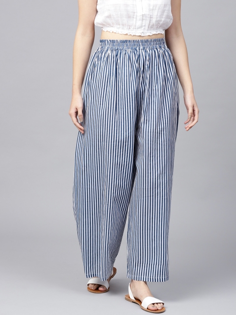 

Nayo Women Blue & White Striped Straight Palazzos