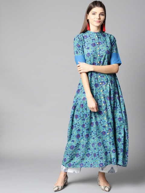 

Nayo Women Blue & White Printed Kurta with Palazzos