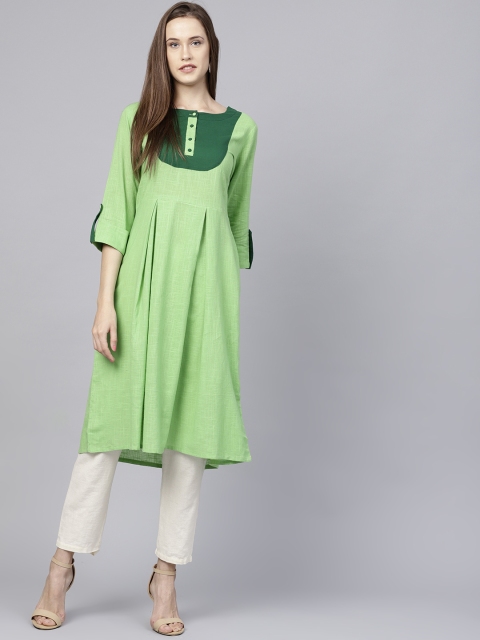 

Nayo Women Green Solid A-Line Kurta