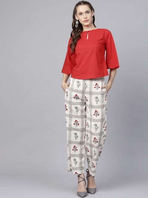 

Nayo Women Red & Off-White Solid Top with Palazzos