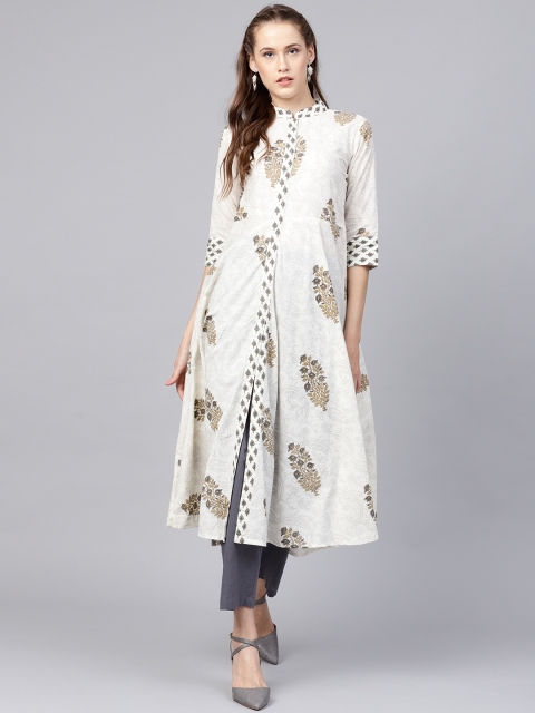 

Nayo Women Off-White & Grey Printed Kurta with Palazzos