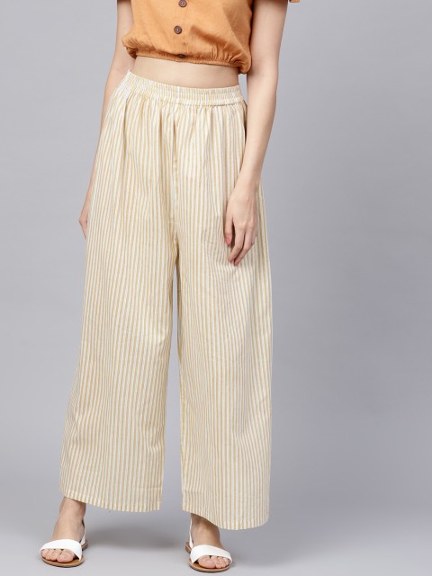 

Nayo Women Beige & White Striped Straight Palazzos
