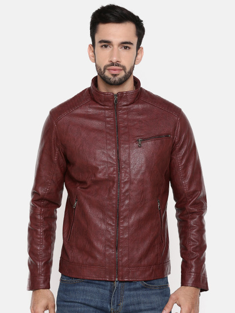 

The Indian Garage Co Men Red Solid Biker Jacket