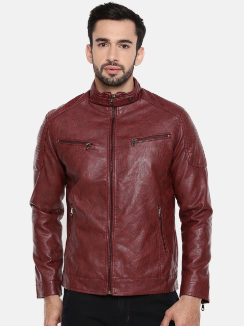 

The Indian Garage Co Men Red Solid Biker Jacket