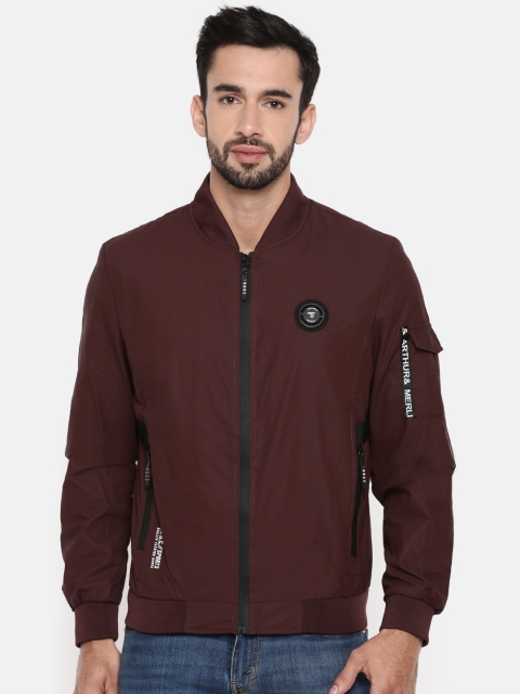 

The Indian Garage Co Men Burgundy Solid Lightweight Bomber