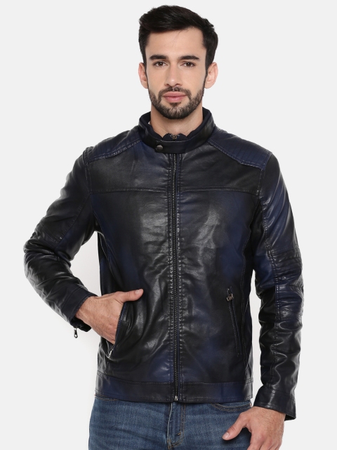 

The Indian Garage Co Men Navy Blue Solid Biker Jacket