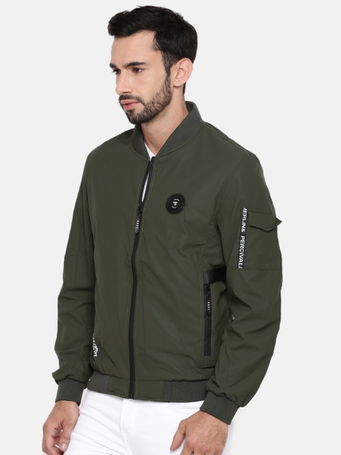 

The Indian Garage Co Men Olive Green Solid Lightweight Bomber Jacket