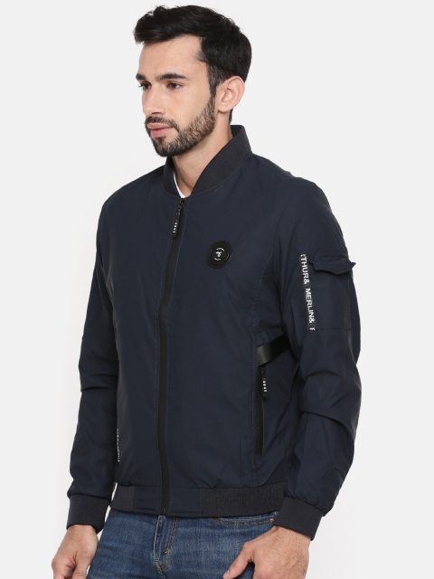 

The Indian Garage Co Men Navy Blue Solid Lightweight Bomber